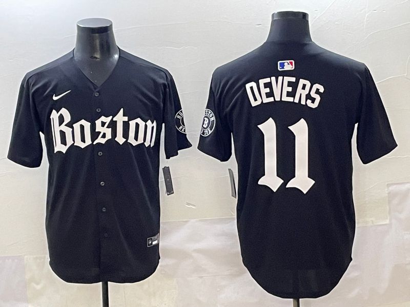 Men 2025 Boston Red Sox #11 Devers Black Five generations Joint Name Nike MLB Jersey style 1